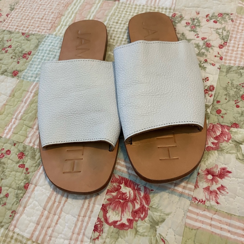 James Smith Leather Slide Sandals with Embossed Footbed
